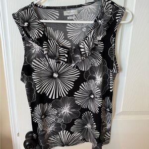 Van Heusen Black and White Floral sleeveless Blouse size L